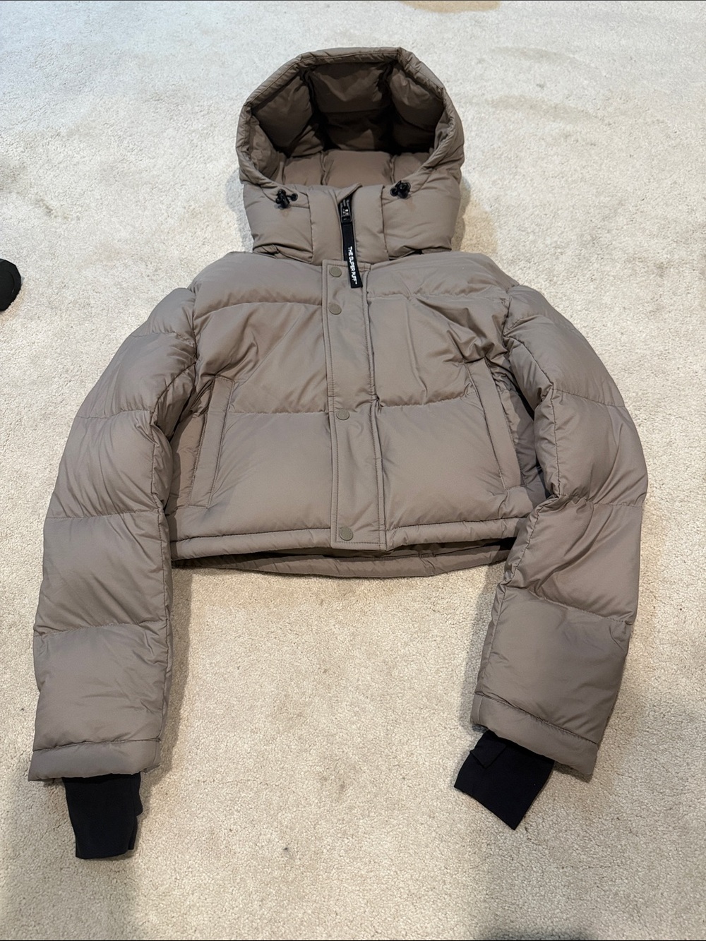 Women's Taupe Puffer Jacket with Hood